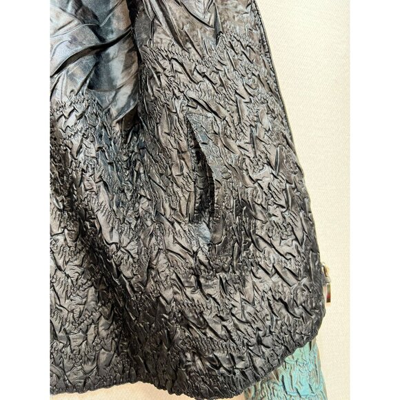 Ubu Women Crinkle Quilted Jacket Medium Metallic Teal Textured Travel Reversible - Picture 3 of 12